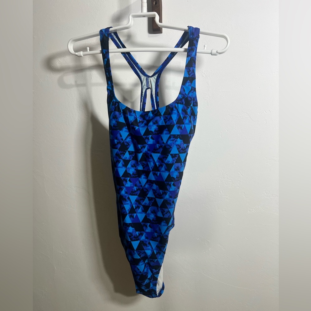 Speedo Blue Geometric One-Piece Swimsuit - Size 10